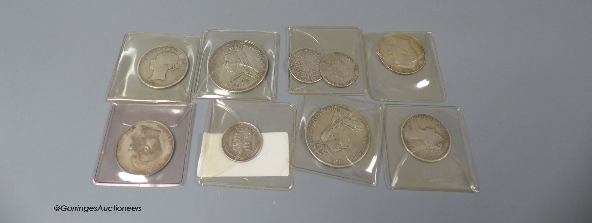 Nine various British silver coins, from 1748
